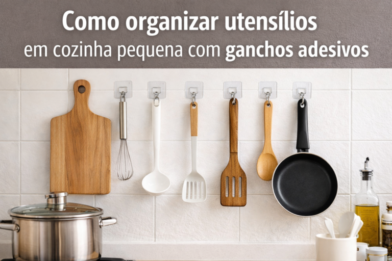 Como organizar utensílios em cozinha pequena com ganchos adesivos