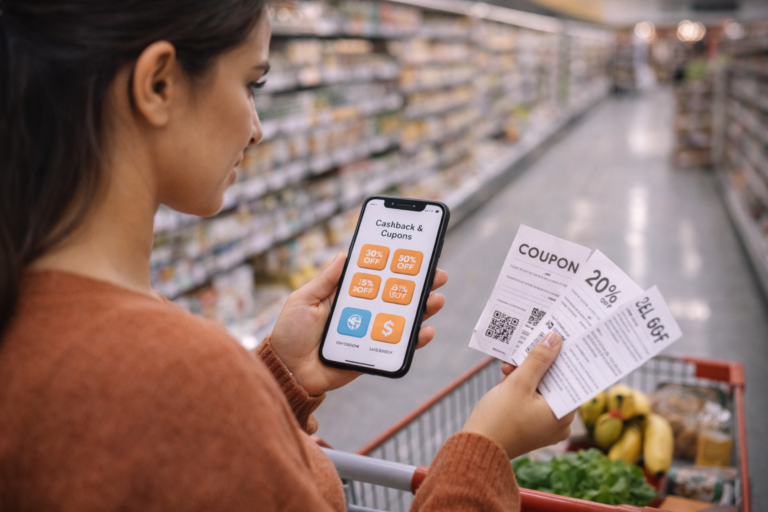 Como economizar nas compras de mercado usando cupons e cashback.